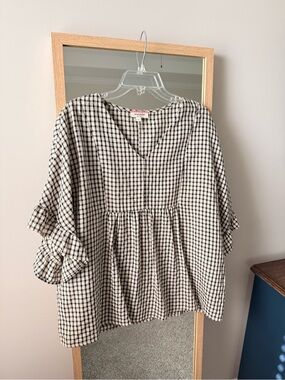 Andree Black & White Gingham Peplum Tunic